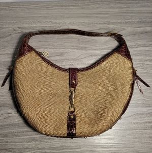 Eric Javits – Gold Studded Squishee Chip Hobo with Brown Crocodile Leather. New